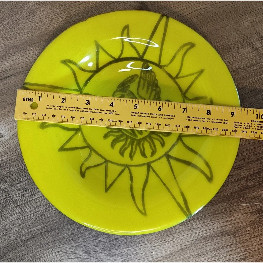 Neon Glass Decorative Plate Bowl Phoenix Sunburst Art Hand Blown Dish Home Decor